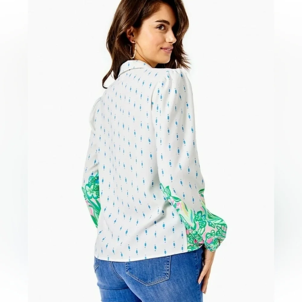 Lilly Pulitzer - Tavia Top Resort White Coconut Row Blouse - Size M - Picture 3 of 11
